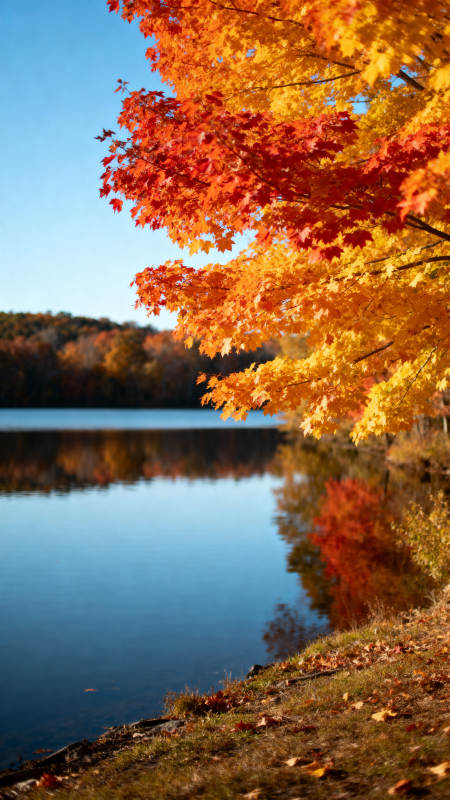 秋湖映彩叶图片