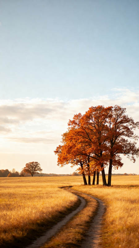秋日小径树影图片