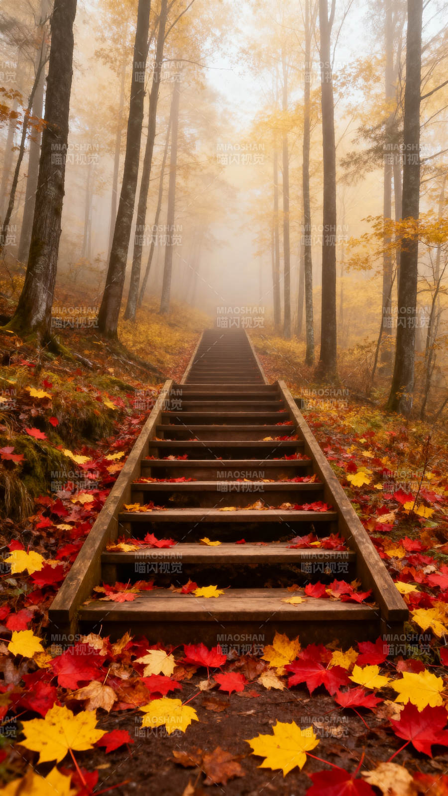 秋林雾径图片