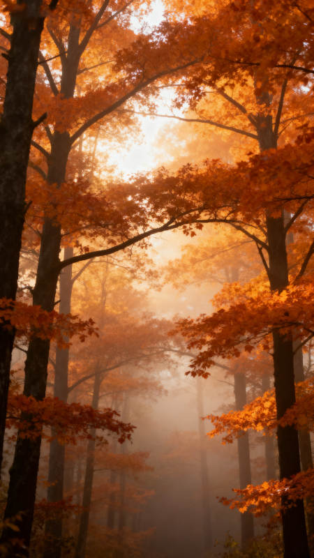 秋雾林间光影图片