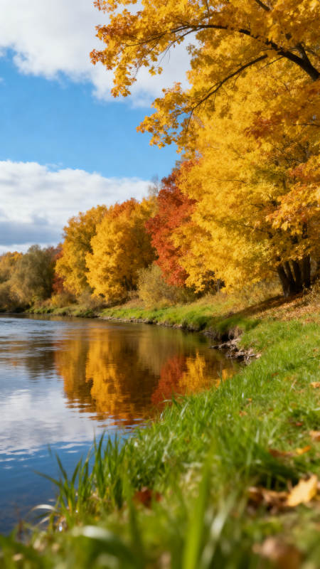 秋色映河岸图片