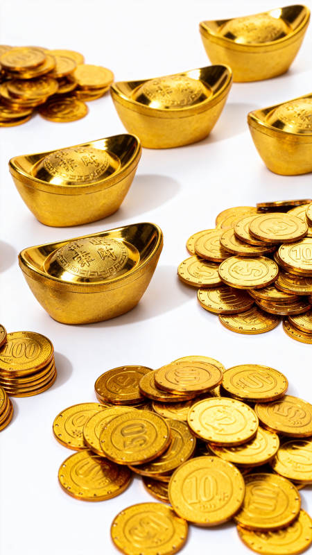 金元宝与金币堆叠图片