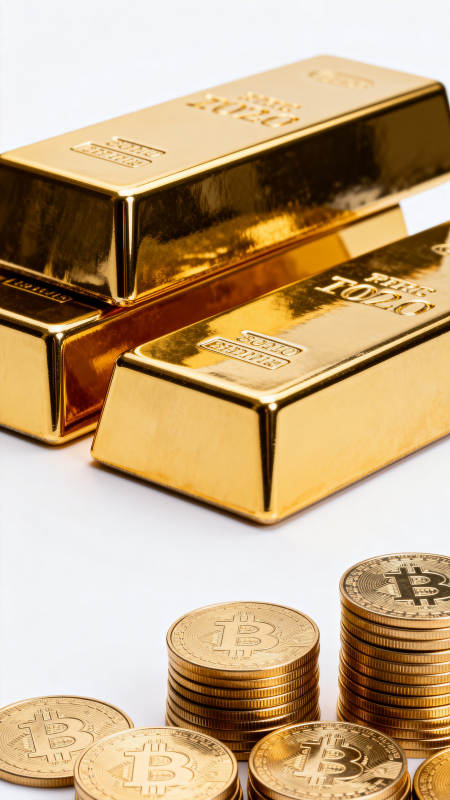 黄金与比特币并置图片