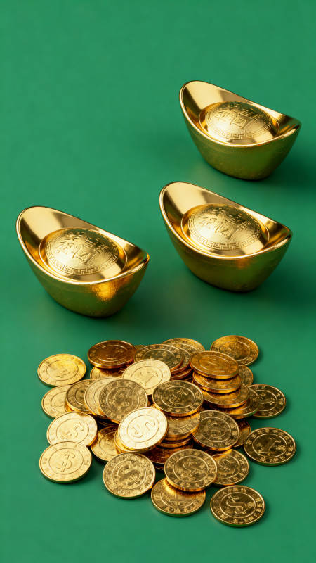 金元宝与金币堆叠图片