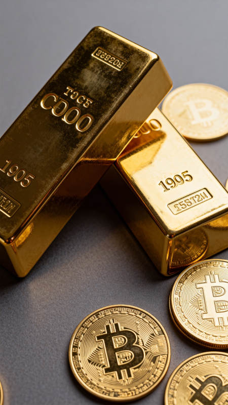 黄金与比特币并置图片