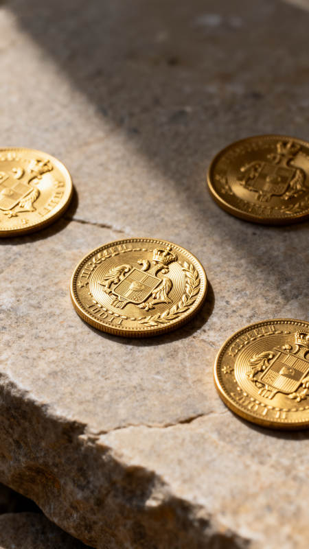 金币静置于石上图片