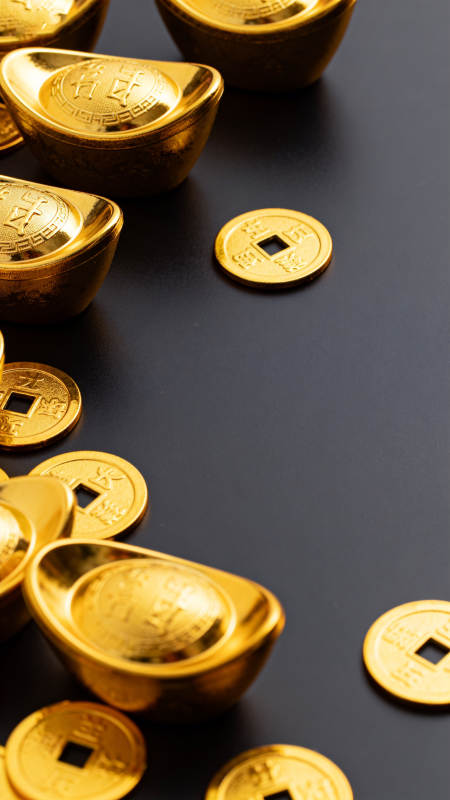 金元宝与金币散落图片