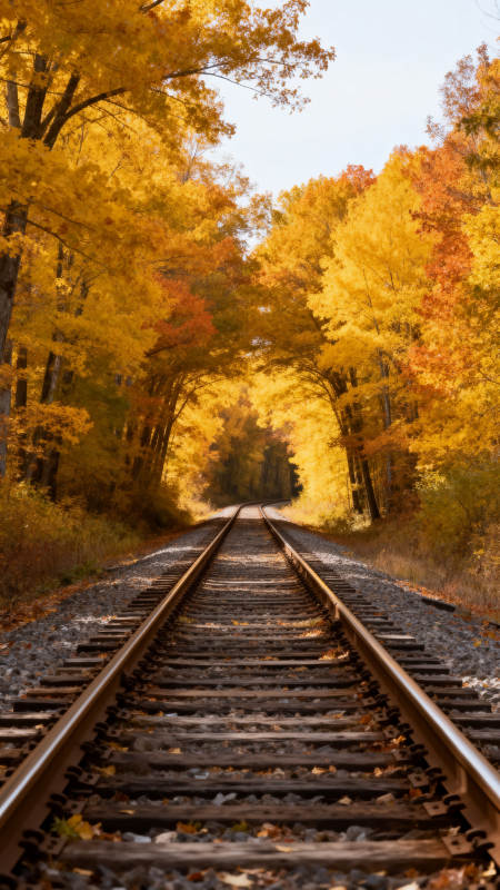秋林铁轨图片