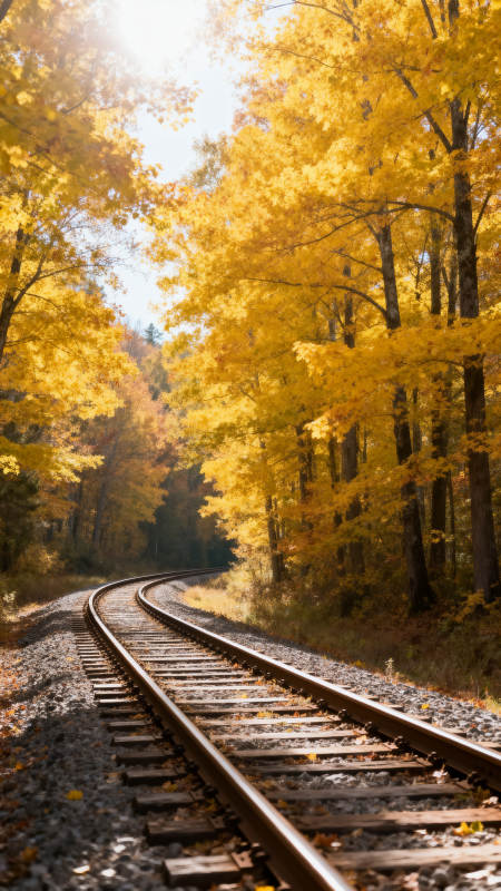 秋林铁轨图片