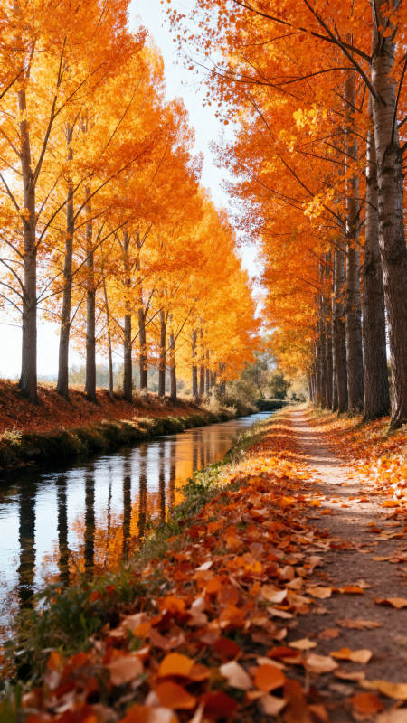 秋叶铺就的金色小径图片