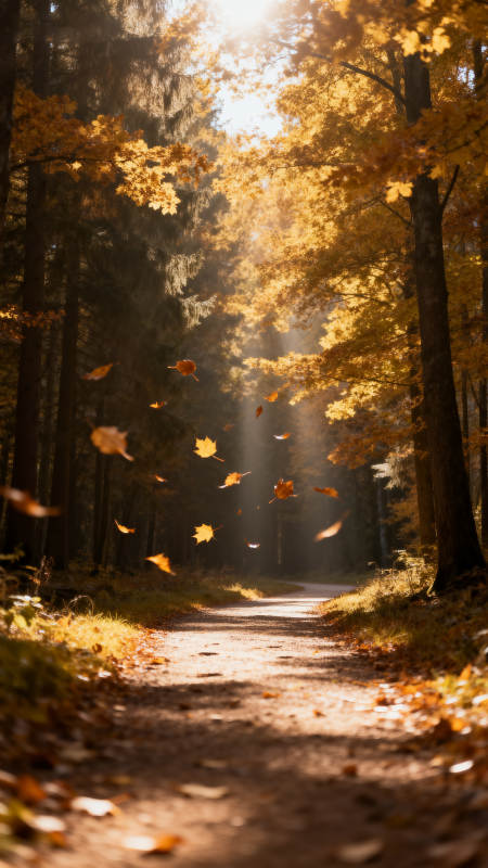 秋林光影 落叶纷飞图片