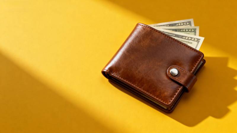 棕色钱包与美元图片