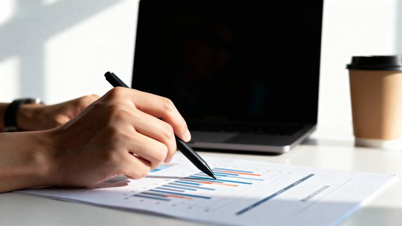 办公桌前分析报表图片