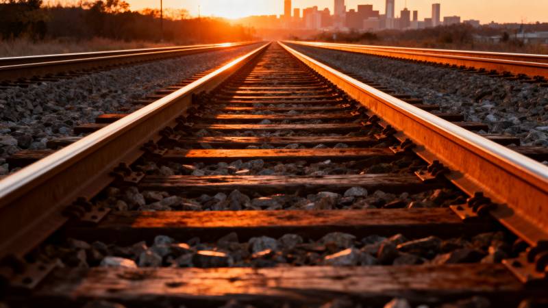 铁轨延伸向城市图片