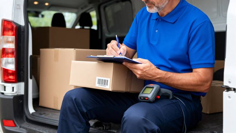 快递员正在签收包裹图片