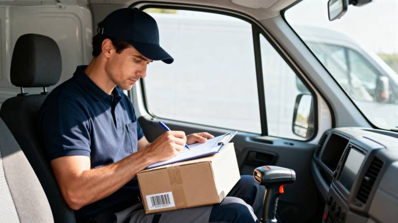 快递员车内签收包裹图片