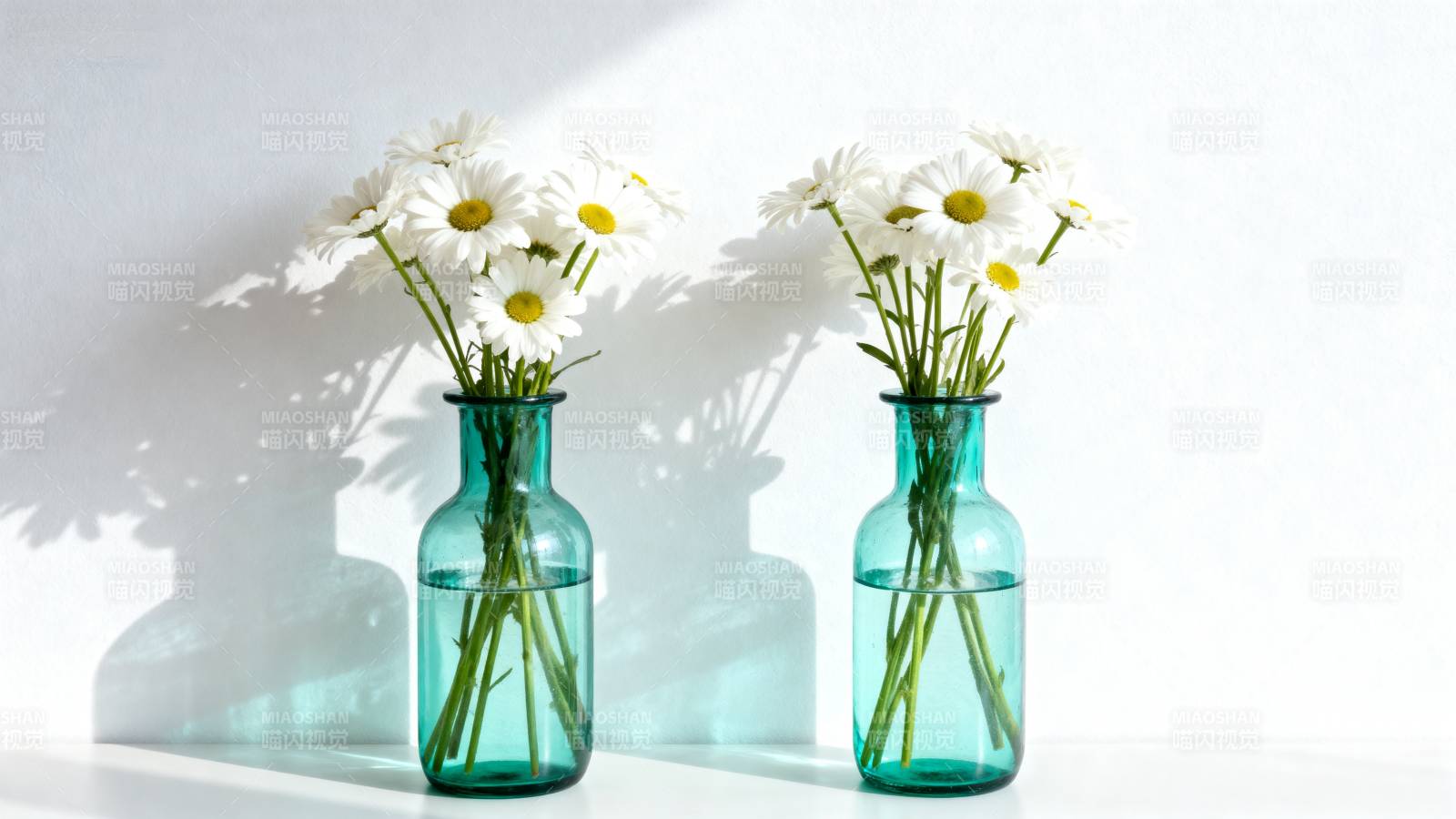 雏菊与蓝瓶静谧之美图片