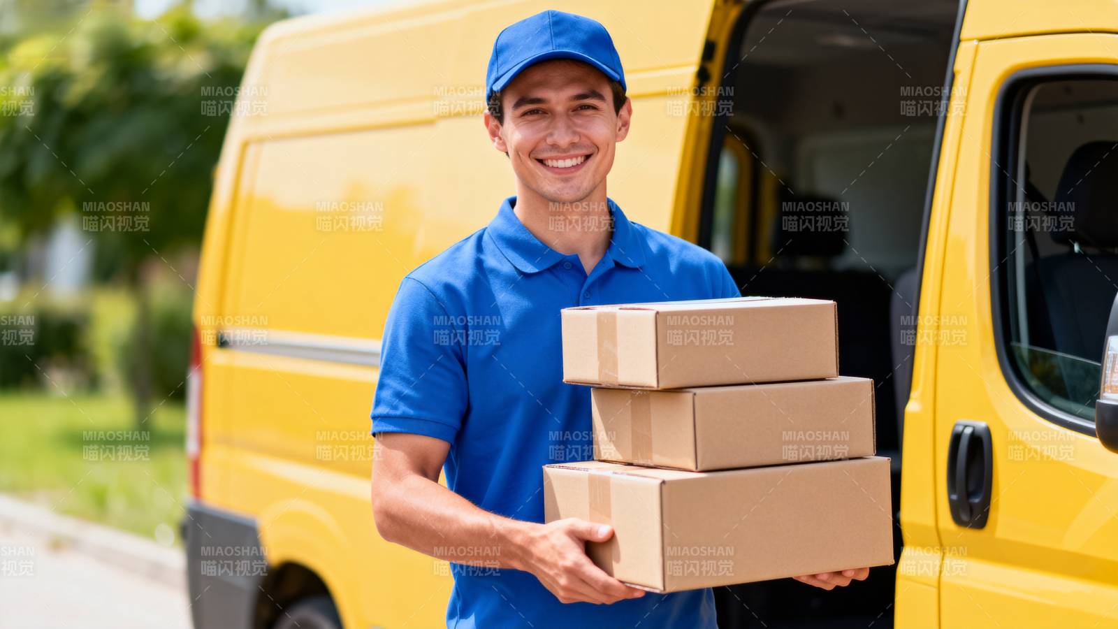 快递员微笑送包裹图片