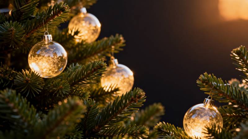 圣诞树上的金色装饰球图片