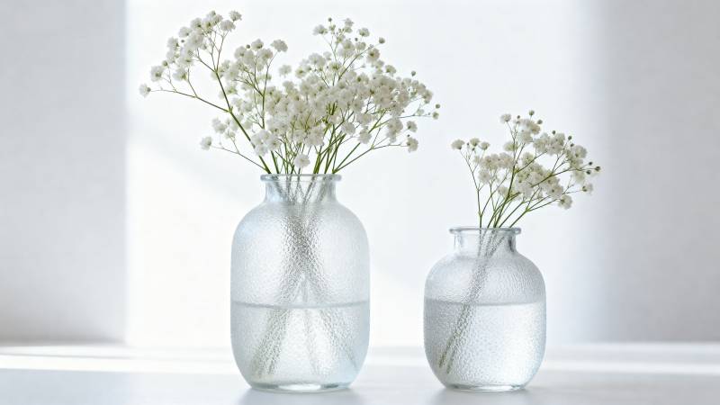 白花玻璃瓶静物图片