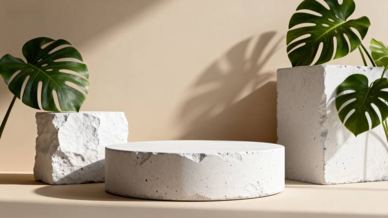 绿植与石台静谧景图片