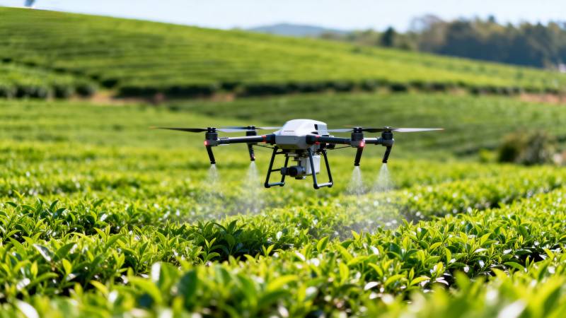 无人机喷洒茶园图片