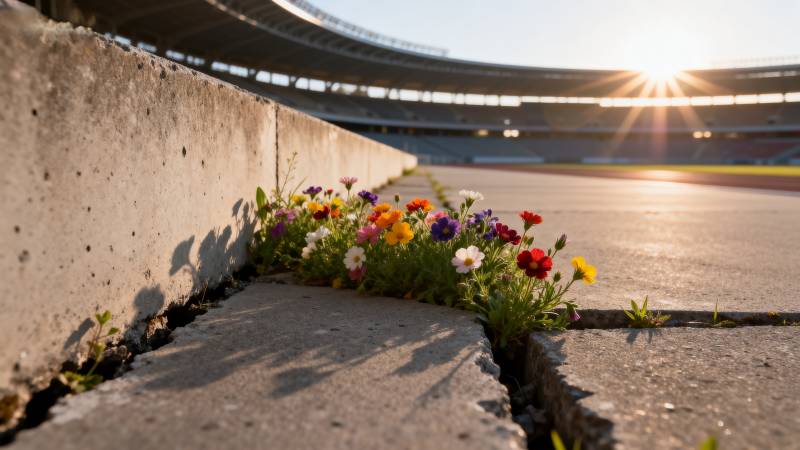赛道缝隙中的野花图片