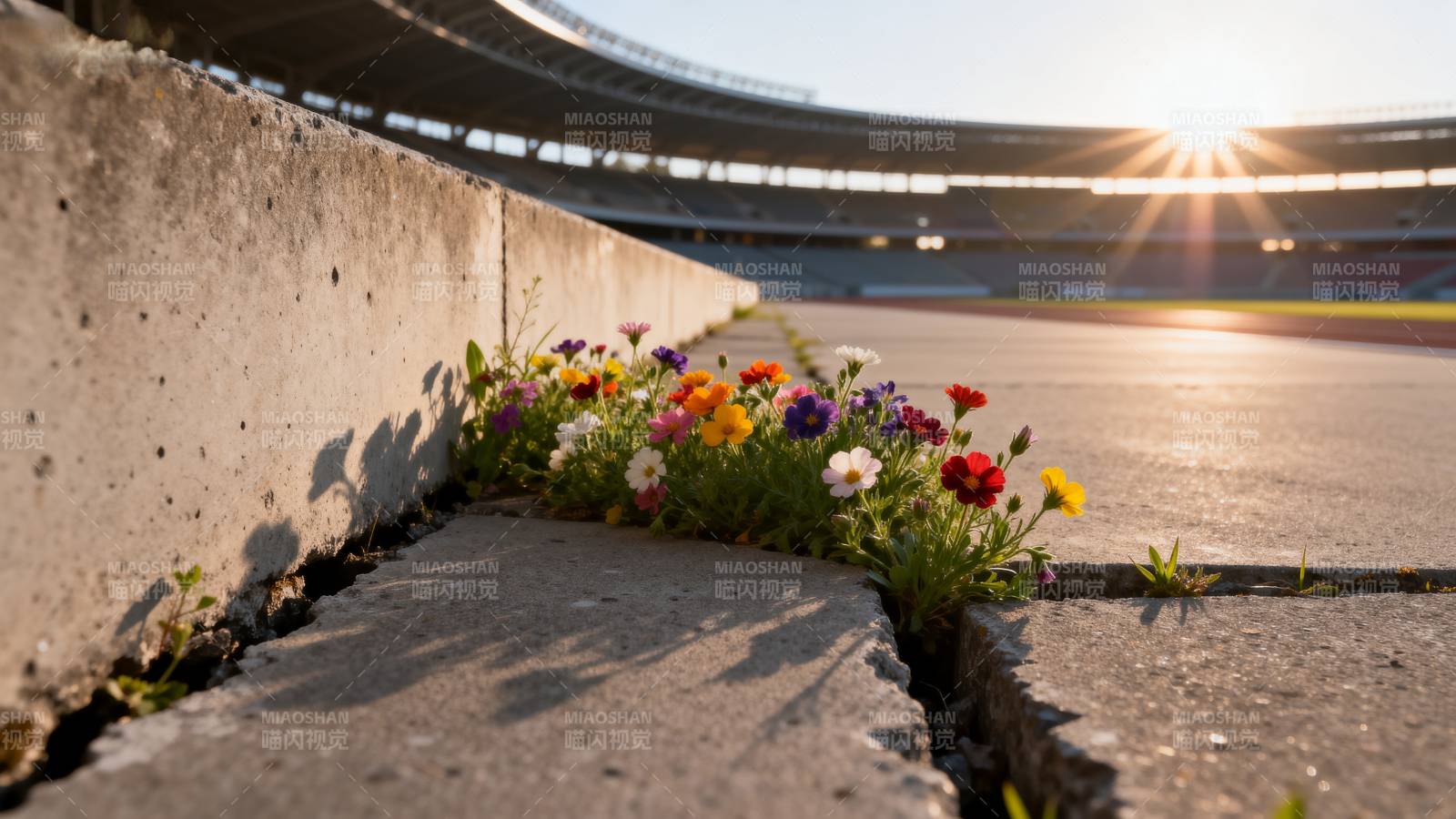赛道缝隙中的野花图片