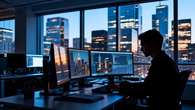 夜幕下的城市程序员图片