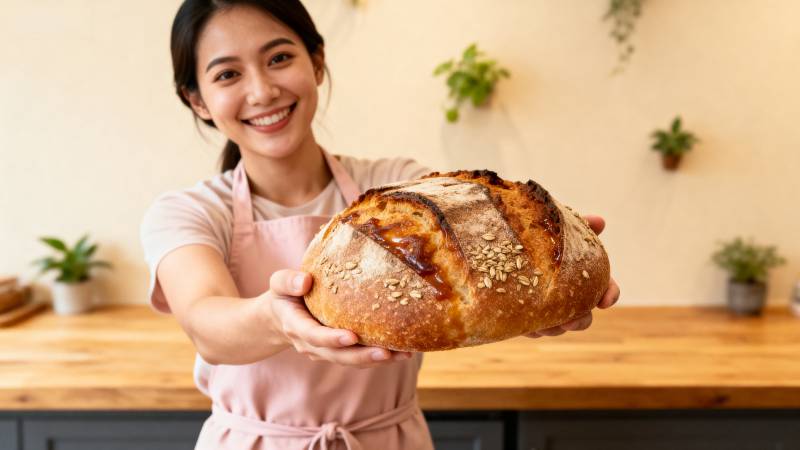 新鲜出炉的面包图片