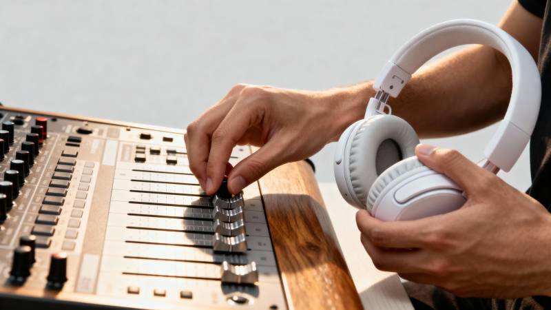 调音师专注混音图片