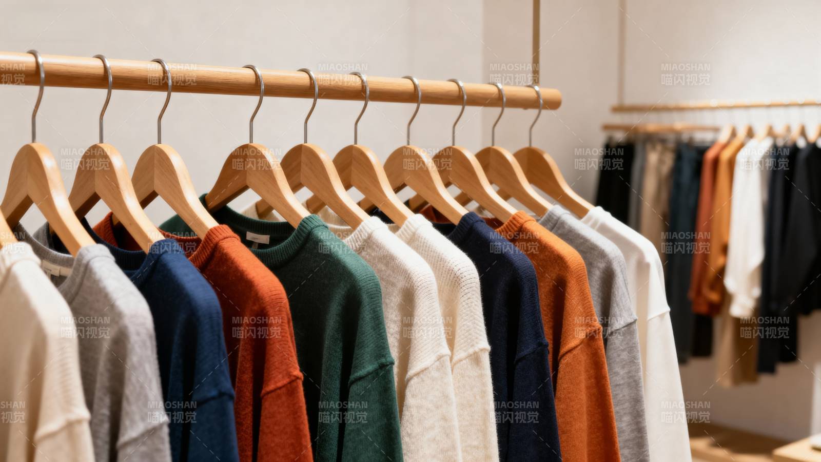 衣架上的多彩毛衣图片
