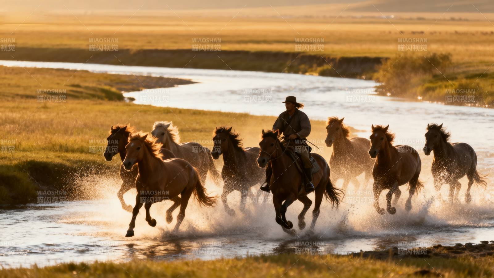 骏马奔腾河畔图片