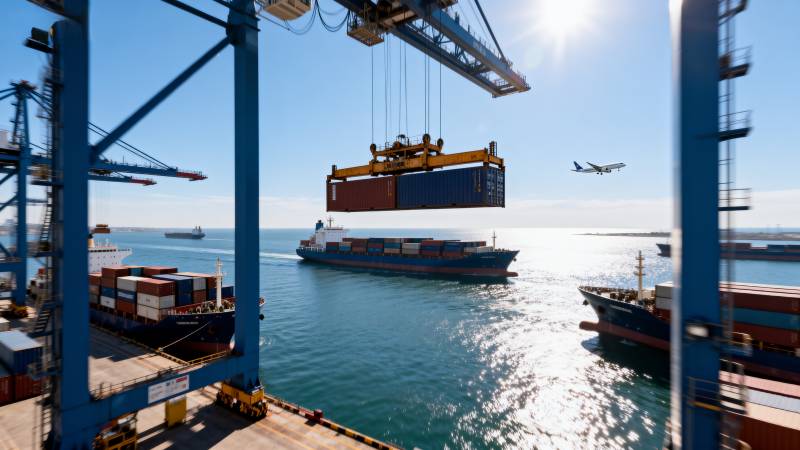 繁忙港口装卸货图片