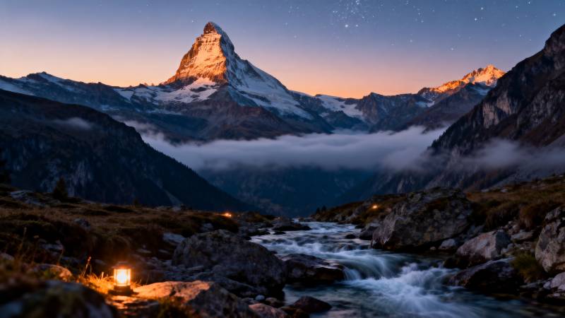 马特洪峰夜景图片