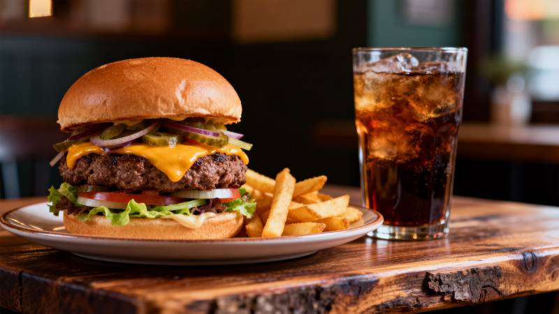 美味汉堡配薯条图片