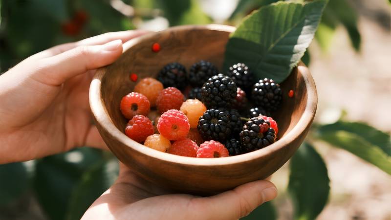 手捧新鲜浆果图片