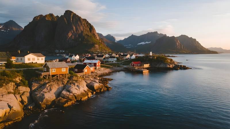 峡湾渔村风光图片