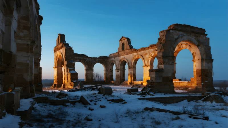 雪中古堡遗迹图片