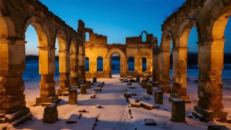 雪夜古堡遗迹图片