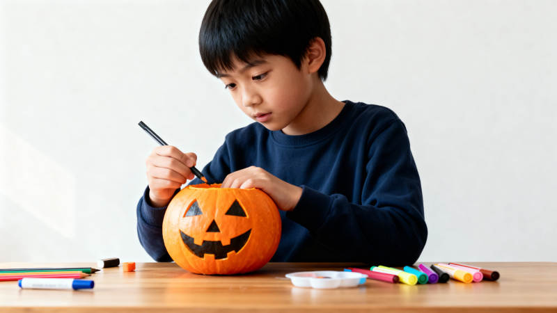 男孩画南瓜灯图片