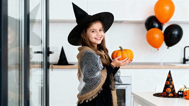 万圣节小女巫持南瓜图片