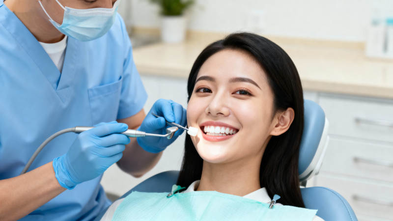 牙医检查微笑患者图片