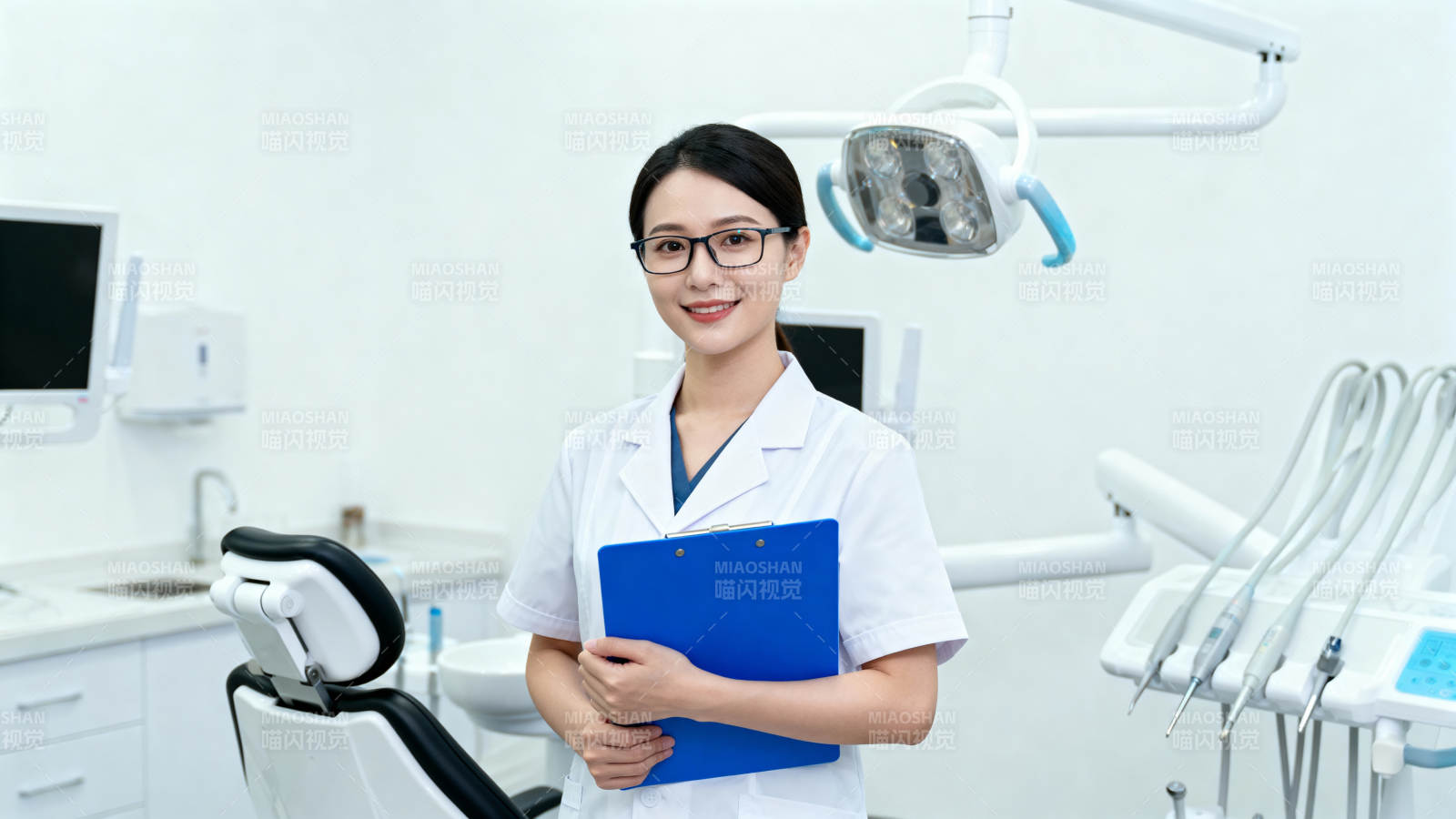 牙医微笑持文件图片