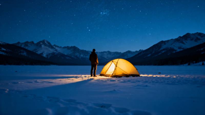 雪夜星空下的帐篷图片