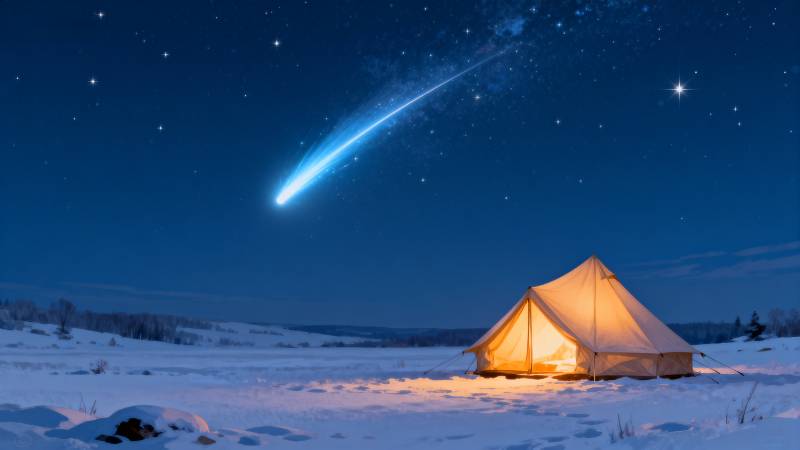 雪夜星空下的帐篷图片