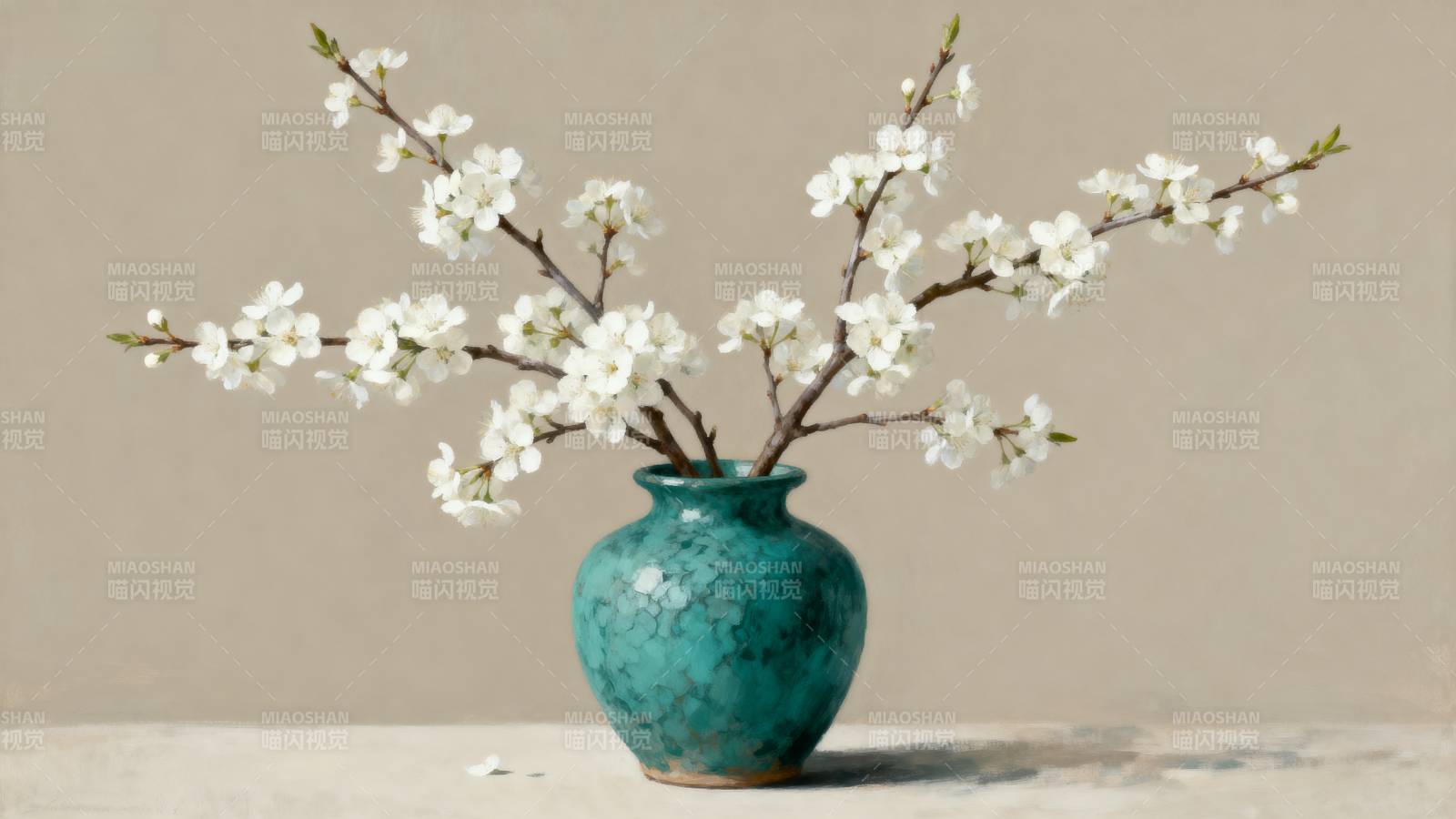 青瓷瓶中白花绽放图片