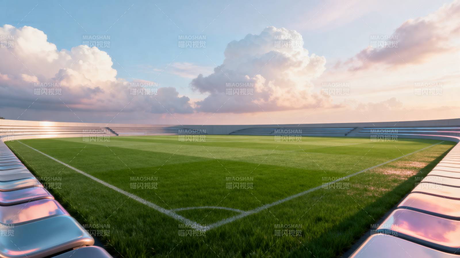 绿茵场日落美景图片