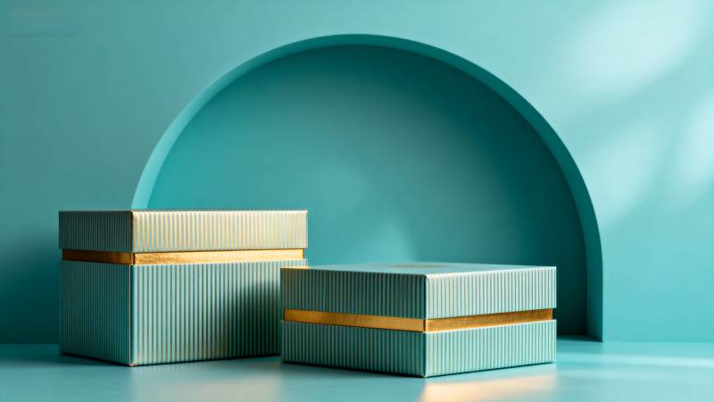 简约蓝绿礼盒展示图片