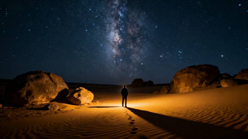 星夜沙漠行者图片